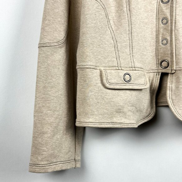 French Cuff Oatmeal Knit Blazer Jacket XL - Grommet Snap Stretch Cotton Spandex - Picture 5 of 13